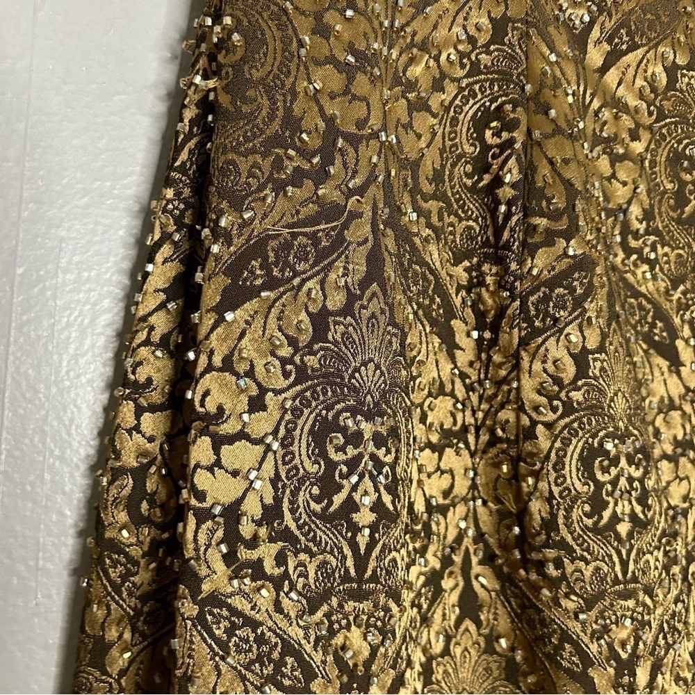 Vintage Lillie Rubin Gold paisley embossed beaded straight gown & jacket size 4 - Picture 6 of 8